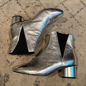 Rebecca Minkoff Silver Metallic Retro Space Age Block Heel Booties 7.5